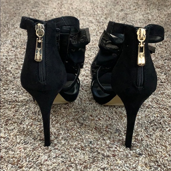 Bebe Gladyssa Black Chiffon Heels, sz 10 - Picture 4 of 8